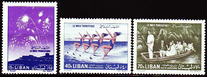 Libanon Lebanon 1961 ** Mi.720/22 Tourismus Tourism Feuerwerk Firework Wasserski